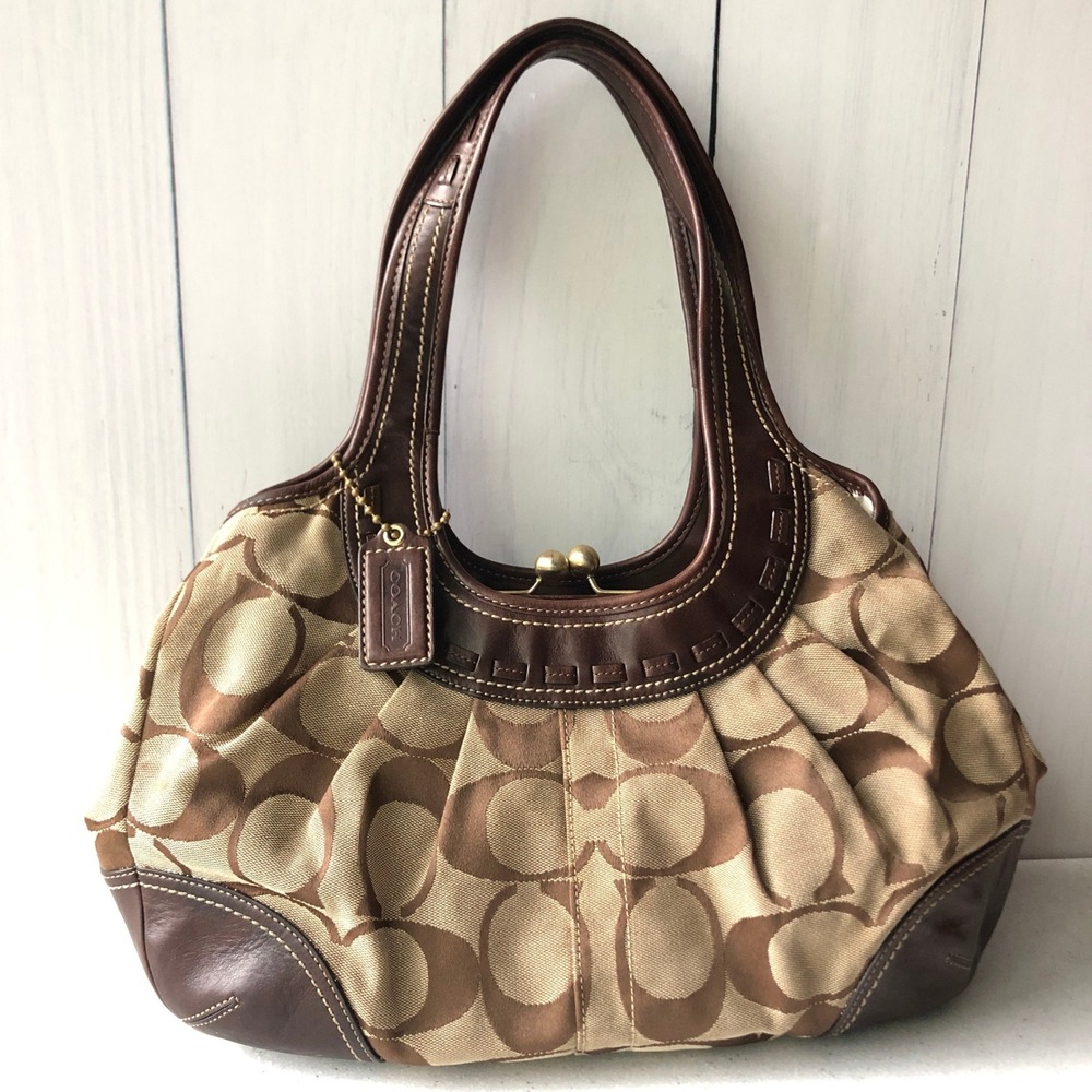 Coach Ergo Signature Pleated Satchel Brown Jacquard L… - Gem